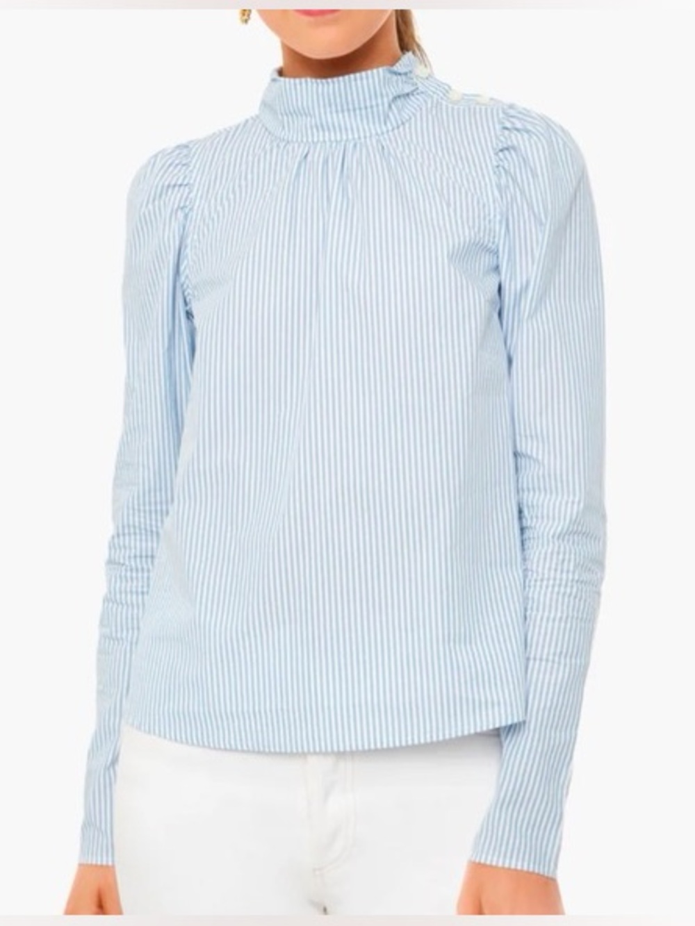 Jonathan Simkhai SMALL Freshwater Stripe Louella Oxford shoulder Placket top
